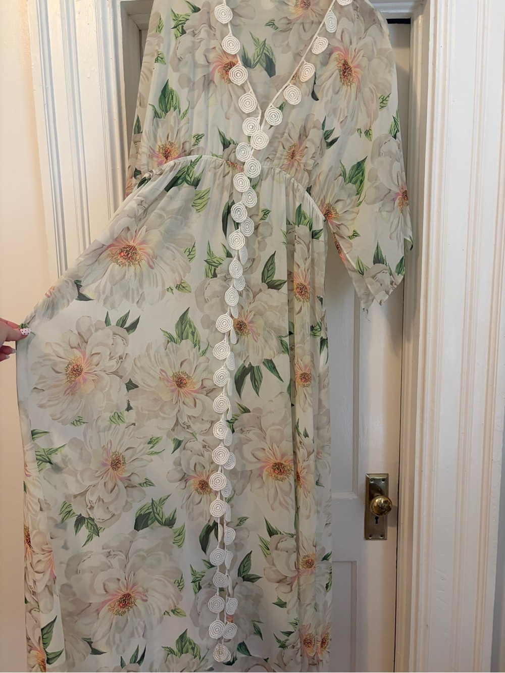 Farm Rio x Anthropologie Dahlia Boho White Chiffon Floral Maxi Dress - Picture 3 of 7